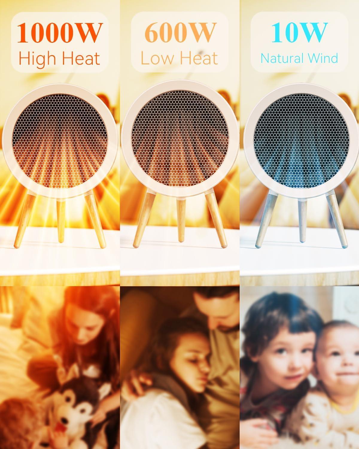imageGaiatop Portable Space Heater for Indoor Use 1000W600W Small Electric Desk Heater for Bedroom or Office 2s PTC Ceramic Heating Overheat ampamp TipOver Protection Cute Gifts for Women Men CoworkersPink