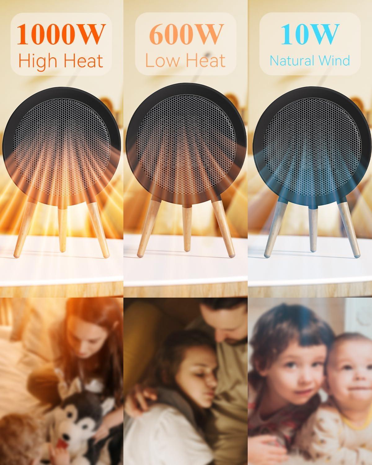 imageGaiatop Portable Space Heater for Indoor Use 1000W600W Small Electric Desk Heater for Bedroom or Office 2s PTC Ceramic Heating Overheat ampamp TipOver Protection Cute Gifts for Women Men CoworkersBlack