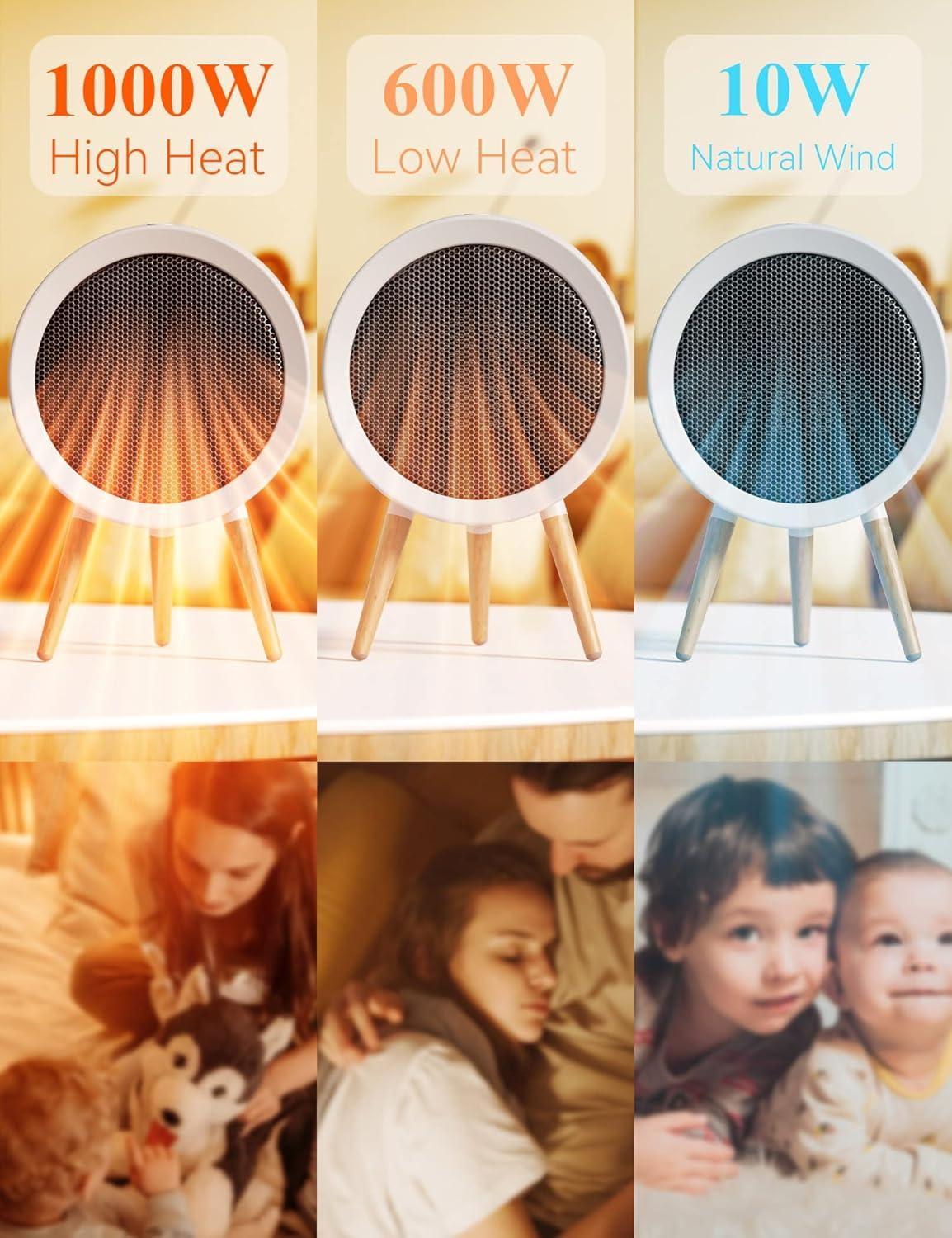 imageGaiatop Portable Space Heater for Indoor Use 1000W600W Small Electric Desk Heater for Bedroom or Office 2s PTC Ceramic Heating Overheat ampamp TipOver Protection Cute Gifts for Women Men CoworkersWhite