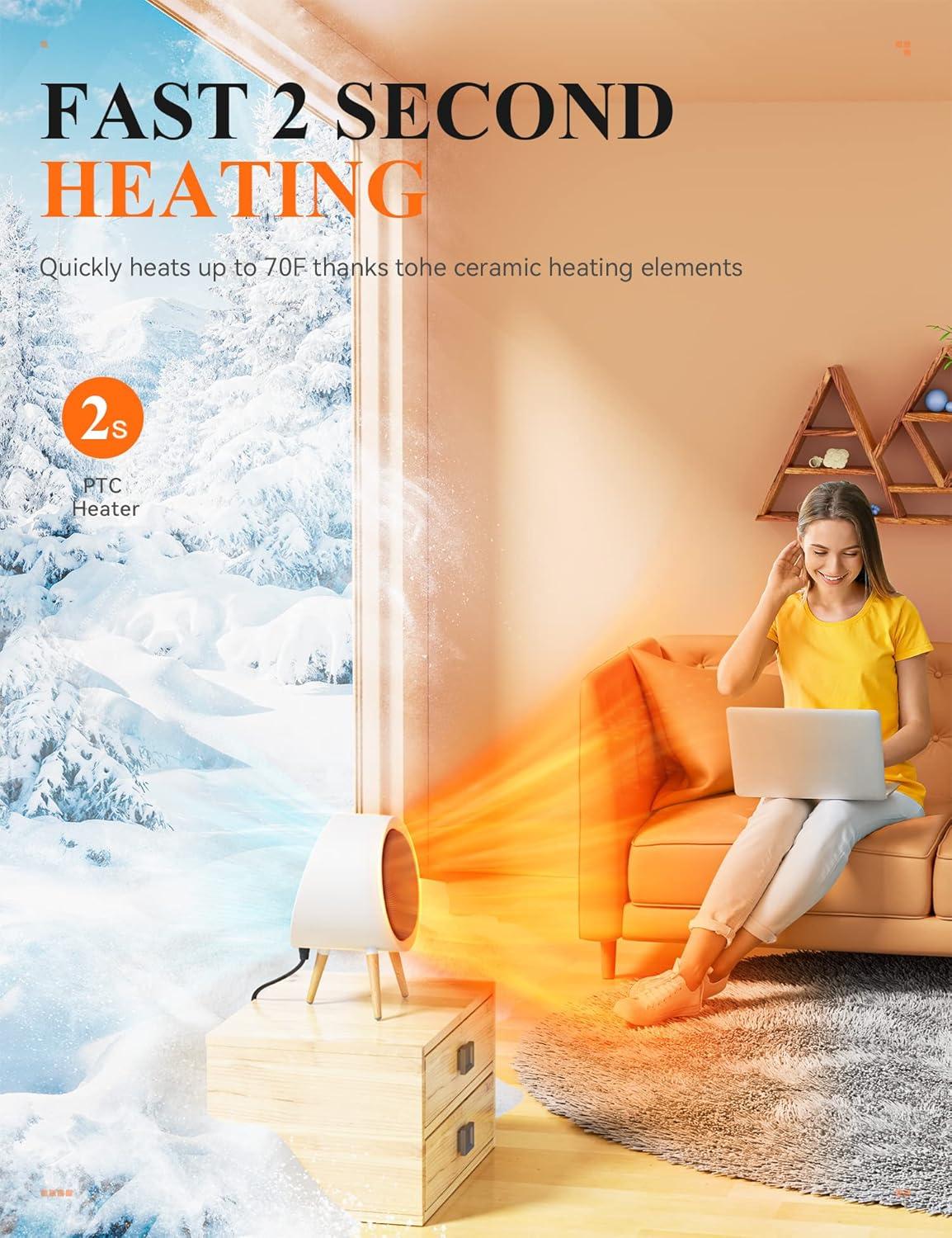 imageGaiatop Portable Space Heater for Indoor Use 1000W600W Small Electric Desk Heater for Bedroom or Office 2s PTC Ceramic Heating Overheat ampamp TipOver Protection Cute Gifts for Women Men CoworkersWhite