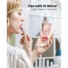 imageGaiatop Portable Handheld Fan Folding Stand for Desktop 3 Speed LED Makeup Mirror with Light Rechargeable Mini Personal Fans Small Travel Essentials Gifts for Women Girls WhitePink