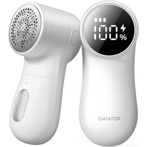 imageGAIATOP Fabric Shaver Rechargeable Lint Remover 3 Speeds Sweater Defuzzer Cute Digital Screen Large Storage 6Leaf Blades Fuzz Pills Bobbles Trimmer for Clothes Furniture Bedclothes White 1 pcs
