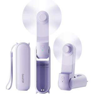 imageGAIATOP Portable Handheld Fan 3 IN 1 Mini Foldable Travel Fans 17H Max Cooling Time with Power Bank Pocket Design USB Rechargeable for Travel Concert Lash Makeup Summer Gifts for Women Girl WhitePurple
