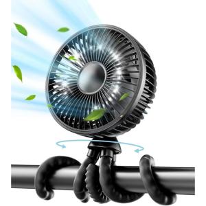 imageGaiatop Baby Stroller Fan 4000mAh Oscillating Mini Portable Fan with Light 4 Speeds Battery Operated Small Handheld Desk Fan 360 Rotate Flexible Tripod Clip On Fan for Car Seat Crib Travel PinkBlack