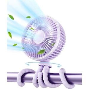 imageGaiatop Baby Stroller Fan 4000mAh Oscillating Mini Portable Fan with Light 4 Speeds Battery Operated Small Handheld Desk Fan 360 Rotate Flexible Tripod Clip On Fan for Car Seat Crib Travel PinkPurple