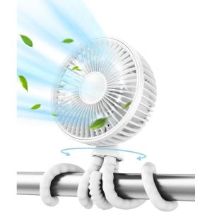 imageGaiatop Baby Stroller Fan 4000mAh Oscillating Mini Portable Fan with Light 4 Speeds Battery Operated Small Handheld Desk Fan 360 Rotate Flexible Tripod Clip On Fan for Car Seat Crib Travel PinkWhite