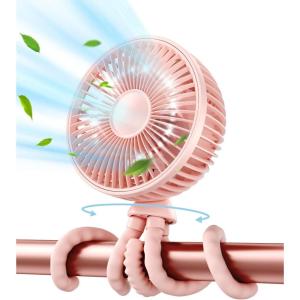 imageGaiatop Baby Stroller Fan 4000mAh Oscillating Mini Portable Fan with Light 4 Speeds Battery Operated Small Handheld Desk Fan 360 Rotate Flexible Tripod Clip On Fan for Car Seat Crib Travel PinkPink