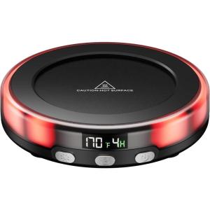 imageGaiatop Coffee Mug Warmer for Desk 3 Temp Settings 29Hrs Timer 3 Colorful Romantic Atmosphere Light Modes Beverage Heating Plate with Digital Display for Candle Tea Milk WoodBlack