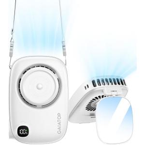 imageGaiatop Mini Neck Fan Rechargeable LED Power Display 3 Speed 360Rotate Lash Makeup Mirror Cute Camera Design Small Portable USB Handheld Desk Fans Personal Cooling Travel Essentials BlackWhite