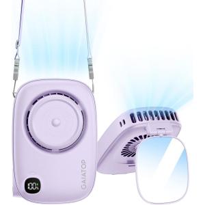 imageGaiatop Mini Neck Fan Rechargeable LED Power Display 3 Speed 360Rotate Lash Makeup Mirror Cute Camera Design Small Portable USB Handheld Desk Fans Personal Cooling Travel Essentials BlackPurple