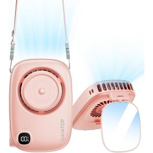 imageGaiatop Mini Neck Fan Rechargeable LED Power Display 3 Speed 360Rotate Lash Makeup Mirror Cute Camera Design Small Portable USB Handheld Desk Fans Personal Cooling Travel Essentials BlackPink