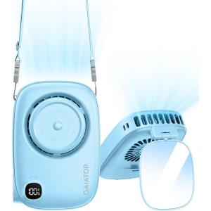 imageGaiatop Mini Neck Fan Rechargeable LED Power Display 3 Speed 360Rotate Lash Makeup Mirror Cute Camera Design Small Portable USB Handheld Desk Fans Personal Cooling Travel Essentials BlackBlue