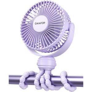 imageGaiatop Mini Portable Stroller Fan Battery Operated Small Clip on Detachable 3 Speed Rechargeable 360 Rotate Flexible Tripod Better Cooling for Car Seat Crib Treadmill Travel Bluepurple