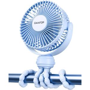 imageGaiatop Mini Portable Stroller Fan Battery Operated Small Clip on Detachable 3 Speed Rechargeable 360 Rotate Flexible Tripod Better Cooling for Car Seat Crib Treadmill Travel Blueblue