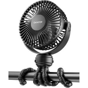 imageGaiatop Mini Portable Stroller Fan Battery Operated Small Clip on Detachable 3 Speed Rechargeable 360 Rotate Flexible Tripod Better Cooling for Car Seat Crib Treadmill Travel Blueblack