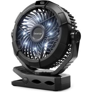 imageGaiatop Portable Camping Fan with LED Lantern 360Rotation and Clip on for Desk 4000mAh USB Rechargeable Battery Powered Digital Display and Hanging Hook for Tent Outdoor Travel Bedroom BlackBlack