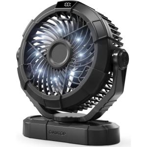 imageGaiatop Portable Camping Fan with LED Lantern Power Display 360 Head Rotation Hanging Hook for Tent 3 Speed Quiet Rechargeable 4000mAh Battery Operated USB Fans for Indoor Outdoor Travel BlackBlack