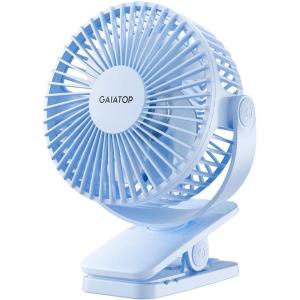 imageGaiatop Portable Clip on Fan Battery Operated Small Powerful 3 Speed Quiet 360 Rotate USB Rechargeable Mini Personal Cooling Fan for Desk Table Home Office Stroller Camping Women Gifts Black Bluelight Blue