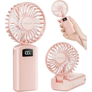 imageGaiatop Portable Handheld Fan 180Foldable for Desk 65H Max Lasting 3 Speed Setting Small and Lightweight USB Rechargeable Battery with Digital Display for Office Indoor Outdoor Makeup PinkPink
