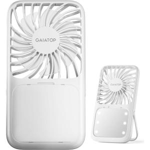 imageGaiatop Portable Handheld Fan Folding Stand for Desktop 3 Speed LED Makeup Mirror with Light Rechargeable Mini Personal Fans Small Travel Essentials Gifts for Women Girls WhiteWhite