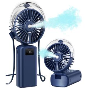 imageGaiatop Portable Misting Fan 180 Foldable Handheld 3 Speeds USB Rechargeable Spray Water Mist with LED Digital Display Personal Cooling Mini Hand Fans for Travel Concert Outdoor Navy BlueNavy Blue