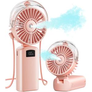 imageGaiatop Portable Misting Fan 180 Foldable Handheld 3 Speeds USB Rechargeable Spray Water Mist with LED Digital Display Personal Cooling Mini Hand Fans for Travel Concert Outdoor Navy BluePink
