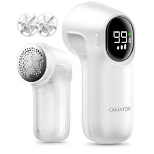 imageGaiatop Rechargeable Fabric Shaver 3Speeds Electric Lint Remover Shaver with LED Display 6 Leaf Blade Sweater Depiller for Clothes Furniture Couch Pills Fuzz Balls WhiteWhite