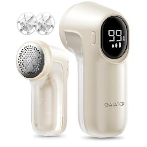 imageGaiatop Rechargeable Fabric Shaver 3Speeds Electric Lint Remover Shaver with LED Display 6 Leaf Blade Sweater Depiller for Clothes Furniture Couch Pills Fuzz Balls WhiteBeige