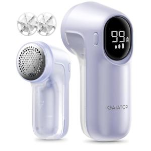 imageGaiatop Rechargeable Fabric Shaver 3Speeds Electric Lint Remover Shaver with LED Display 6 Leaf Blade Sweater Depiller for Clothes Furniture Couch Pills Fuzz Balls WhitePurple