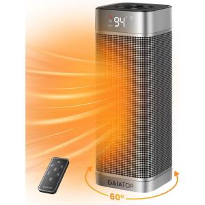 imageGaiatop Space Heaters for Indoor Use Portable Electric Heater with Thermostat 1500W PTC Ceramic Room Heater with Remote 5 Modes 60 Oscillating 12H Timer Fast Heating Bedroom Office Bathroom HomeSilver