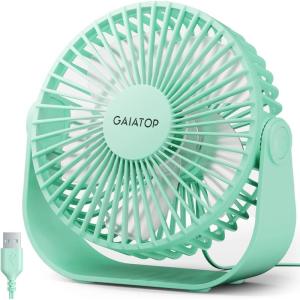 imageGaiatop USB Desk Fan 3 Speeds Strong Airflow 55 Inch Portable 90 Rotate Quiet Cooling Small Personal Table Fans for Bedroom Home Office Travel BlackGreen