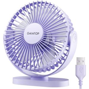 imageGaiatop USB Desk Fan 55 Inch Small Quiet Powerful 3 Speeds 90 Rotate Personal Mini Portable Desktop Table Fans Cooling for Home Office Car Travel Indoor Outdoor BlackPurple