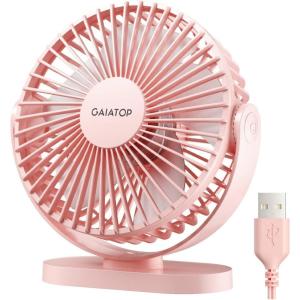 imageGaiatop USB Desk Fan 55 Inch Small Quiet Powerful 3 Speeds 90 Rotate Personal Mini Portable Desktop Table Fans Cooling for Home Office Car Travel Indoor Outdoor BlackPink