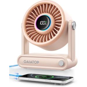 imageGaiatop Portable Quiet Desk Fan with Power Bank 6000mAh Rechargeable Battery Fan with RGB Ring 18Hrs Runtime 5Speed Strong Wind Bedroom Office Desk Accessories Gifts for Women Girls Mom PinkPeach Pink