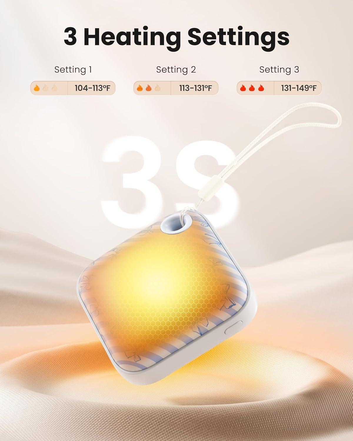 imageGaiatop Hand Warmers Rechargeable 3 Heat Settings 4000mAh DoubleSided Hot Hands with LightStrap Cute PalmSized Portable Pocket Electric Heater Reusable Outdoor Gifts for Women MenBlue Ribbon