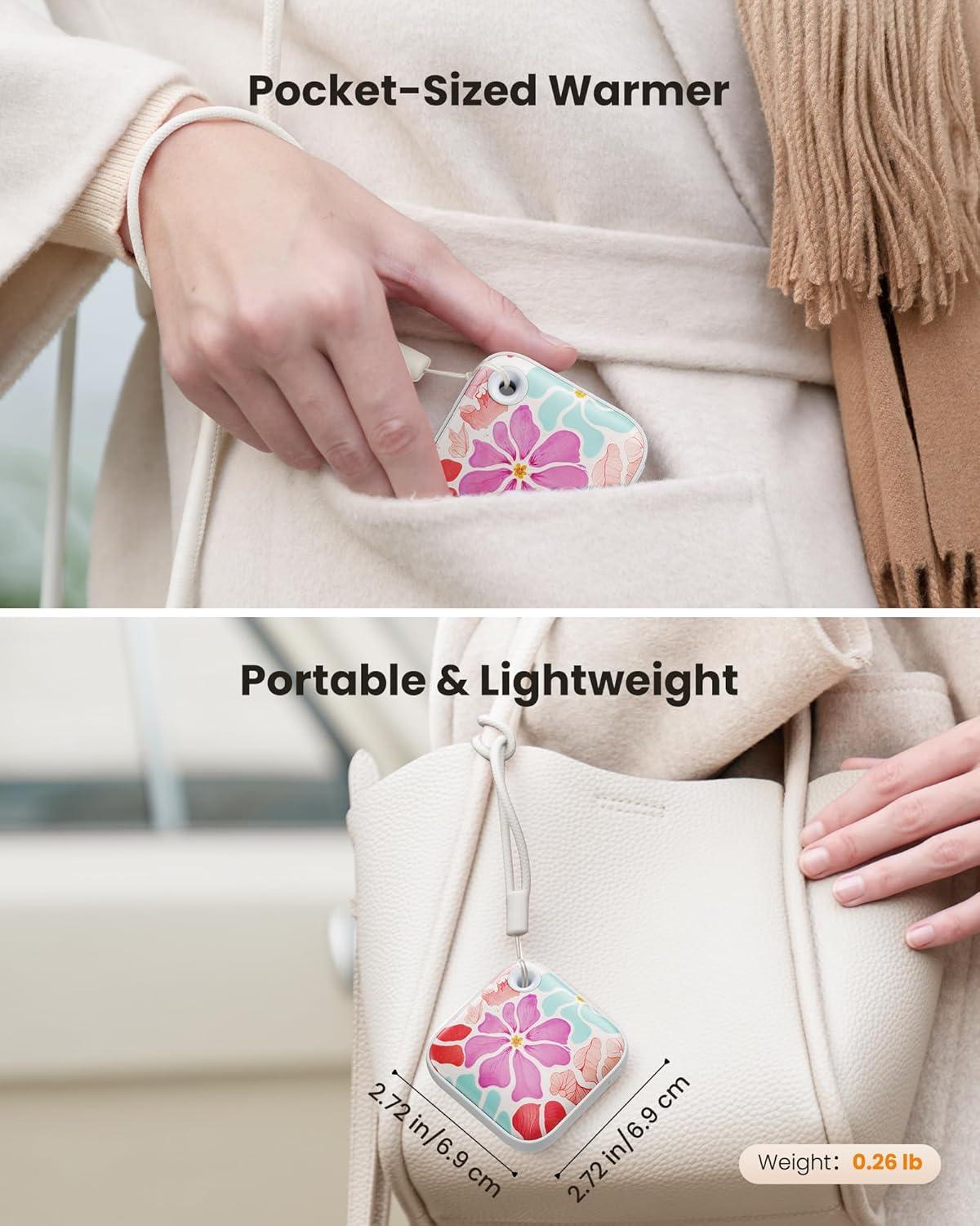 imageGaiatop Hand Warmers Rechargeable 3 Heat Settings 4000mAh DoubleSided Hot Hands with LightStrap Cute PalmSized Portable Pocket Electric Heater Reusable Outdoor Gifts for Women MenTropical Blossom