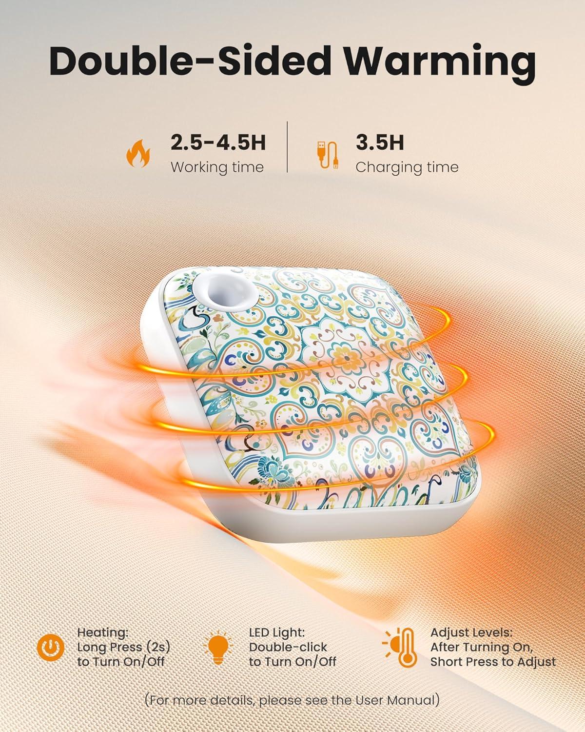 imageGaiatop Hand Warmers Rechargeable 3 Heat Settings 4000mAh DoubleSided Hot Hands with LightStrap Cute PalmSized Portable Pocket Electric Heater Reusable Outdoor Gifts for Women MenBoho Swirl