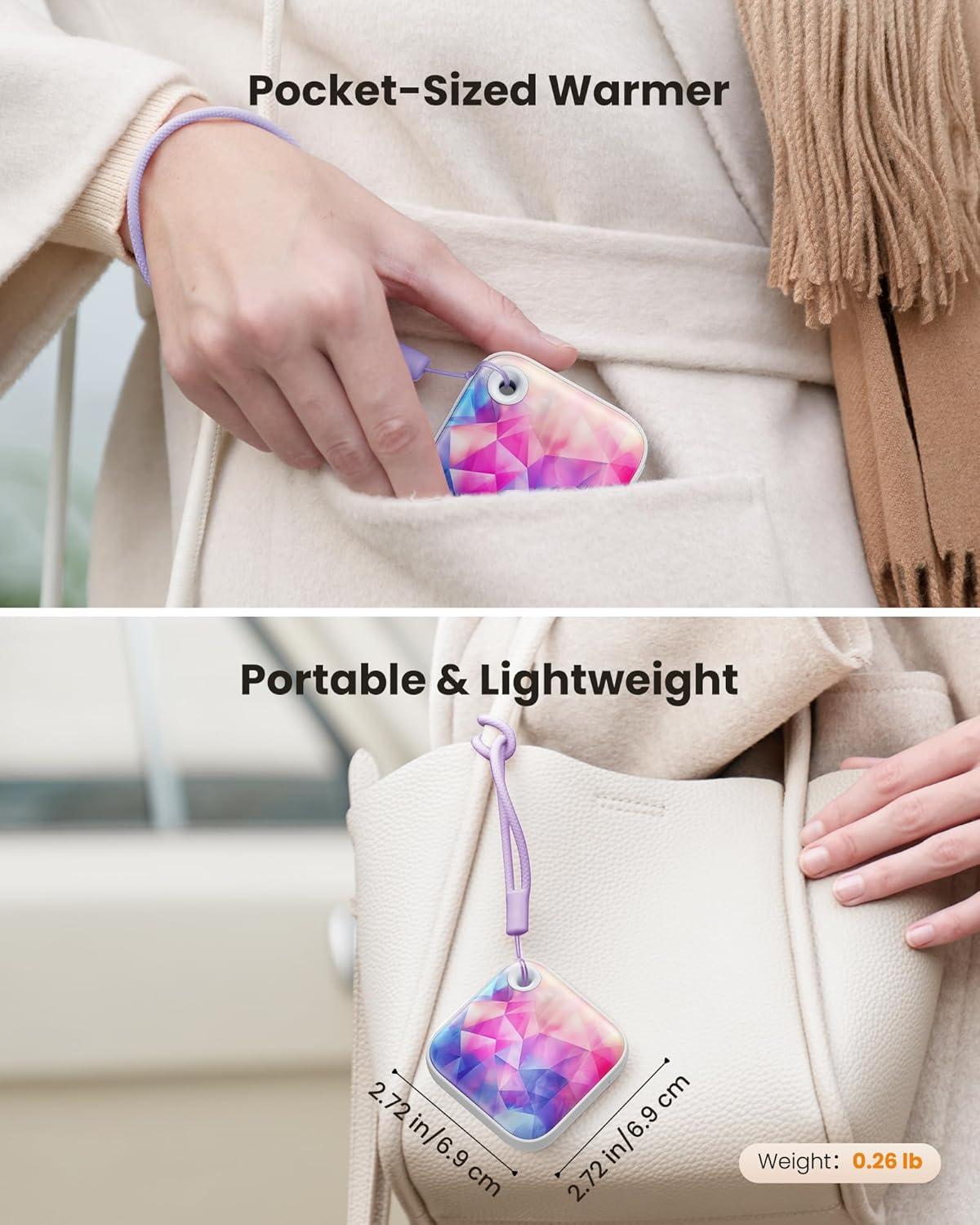 imageGaiatop Hand Warmers Rechargeable 3 Heat Settings 4000mAh DoubleSided Hot Hands with LightStrap Cute PalmSized Portable Pocket Electric Heater Reusable Outdoor Gifts for Women MenPastel Prism