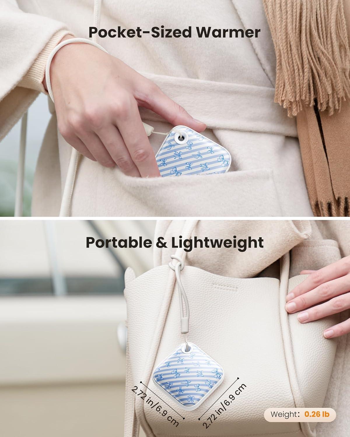 imageGaiatop Hand Warmers Rechargeable 3 Heat Settings 4000mAh DoubleSided Hot Hands with LightStrap Cute PalmSized Portable Pocket Electric Heater Reusable Outdoor Gifts for Women MenBlue Ribbon