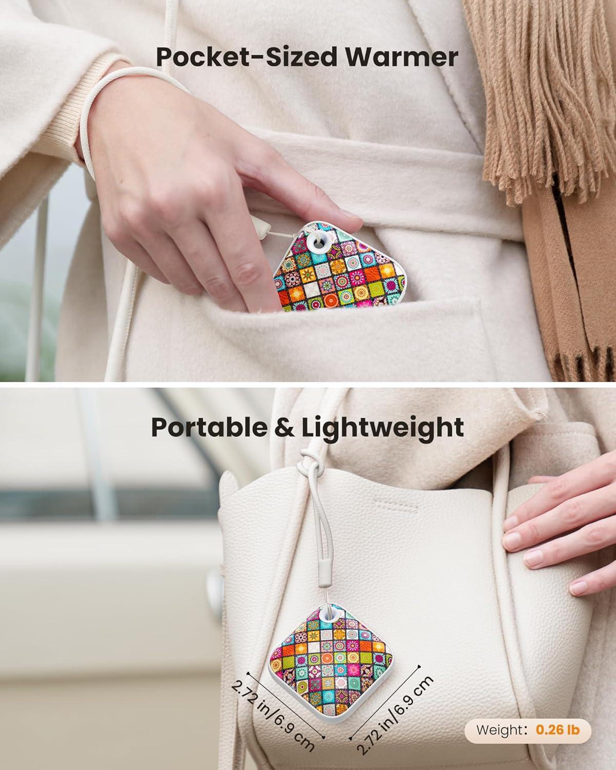 imageGaiatop Hand Warmers Rechargeable 3 Heat Settings 4000mAh DoubleSided Hot Hands with LightStrap Cute PalmSized Portable Pocket Electric Heater Reusable Outdoor Gifts for Women MenMandala Bloom