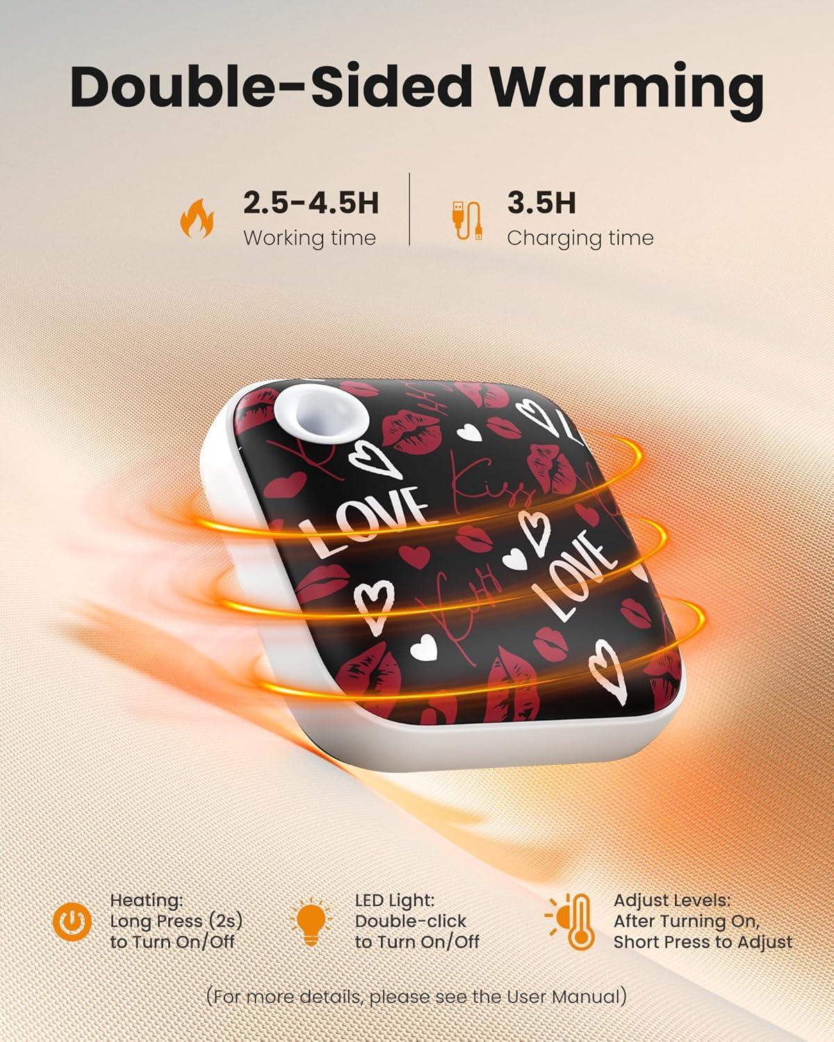 imageGaiatop Hand Warmers Rechargeable 3 Heat Settings 4000mAh DoubleSided Hot Hands with LightStrap Cute PalmSized Portable Pocket Electric Heater Reusable Outdoor Gifts for Women MenKiss Me