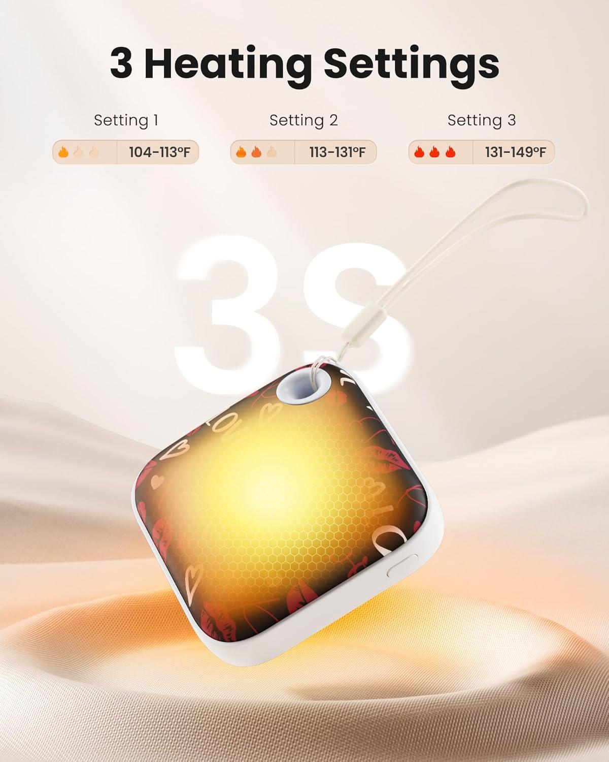 imageGaiatop Hand Warmers Rechargeable 3 Heat Settings 4000mAh DoubleSided Hot Hands with LightStrap Cute PalmSized Portable Pocket Electric Heater Reusable Outdoor Gifts for Women MenKiss Me