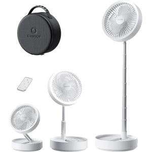 imageGaiatop Portable Pedestal Fan 16000mAh Battery Max 74h Runtime Foldable Oscillating Standing Fan Collapsible Desk Fans LED Light Case ampamp Remote Control 4 Speeds for Outdoor Travel Camping OfficeWhite